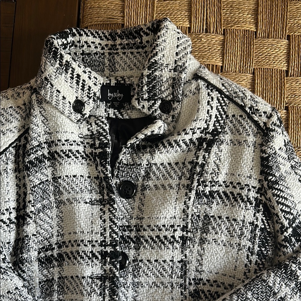 by & by Black and White Blazer with Classic Plaid Design